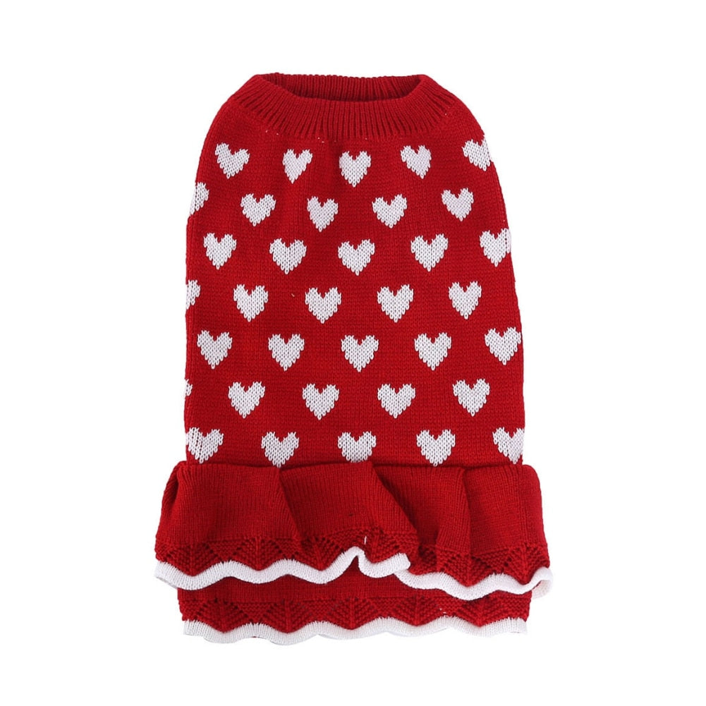 Pet Dog Sweater Dress Love Pattern Dog Clothes Small Dogs Cat Warm Coat Jacket Skirt For Dachshund Chihuahua Small Large Dogs - Your Healthy Version
