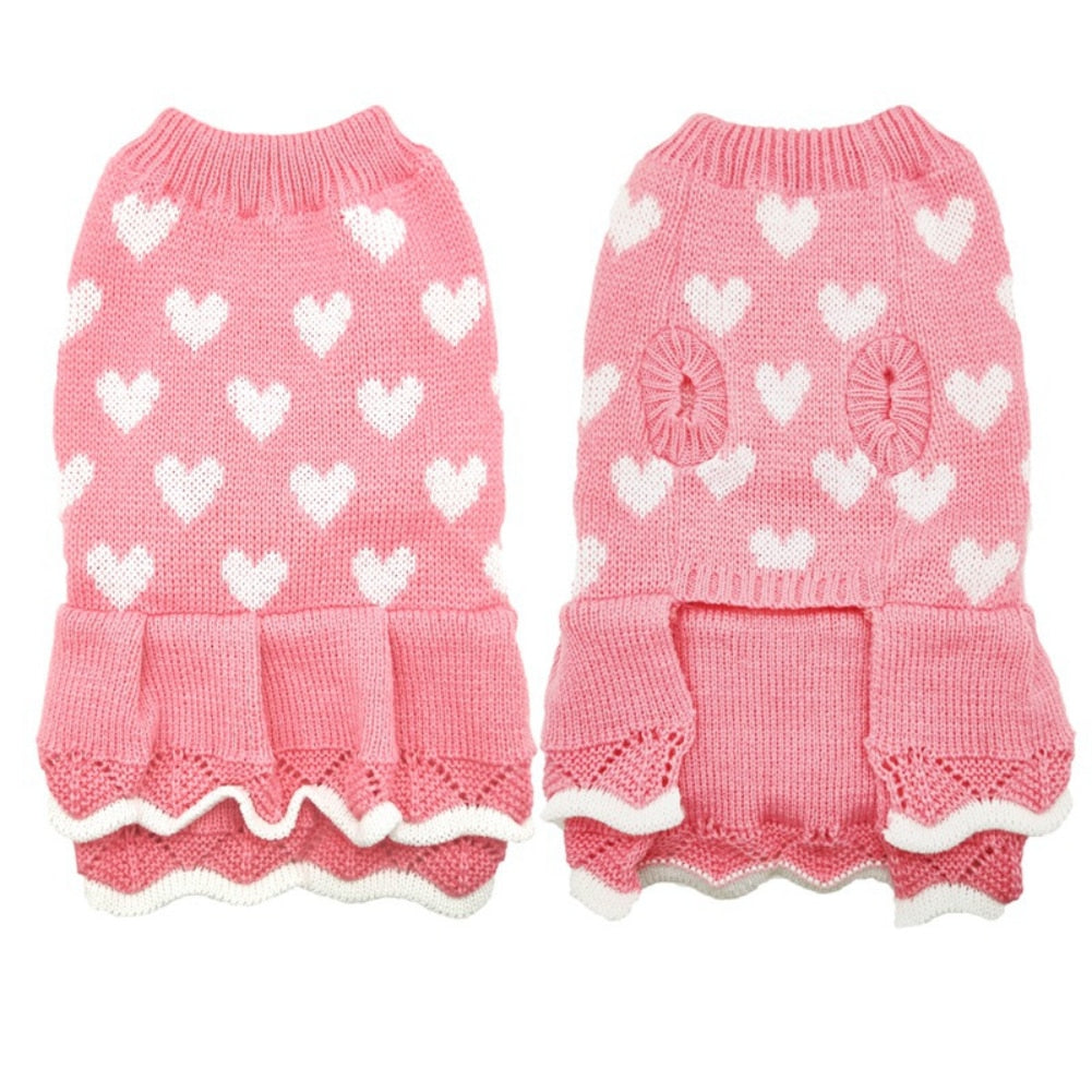 Pet Dog Sweater Dress Love Pattern Dog Clothes Small Dogs Cat Warm Coat Jacket Skirt For Dachshund Chihuahua Small Large Dogs - Your Healthy Version