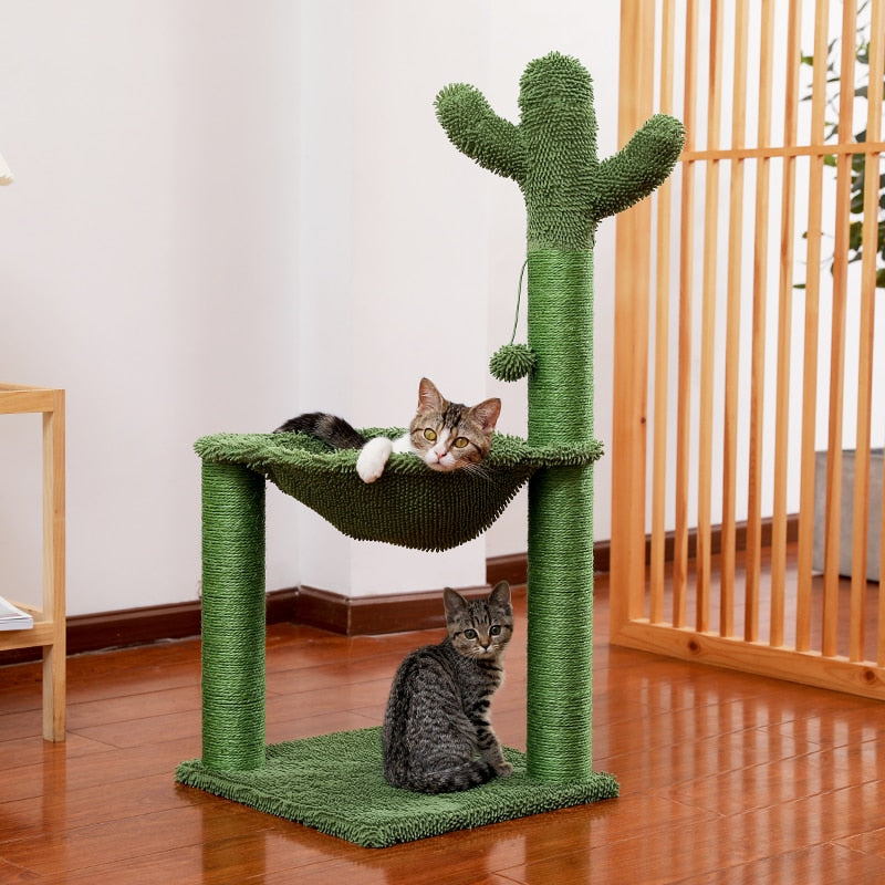 Cute Cactus Pet Cat Tree Toy with Ball Scratching Post for Cat Kitten Climbing Mushroom Condo Protecting Furniture - Your Healthy Version