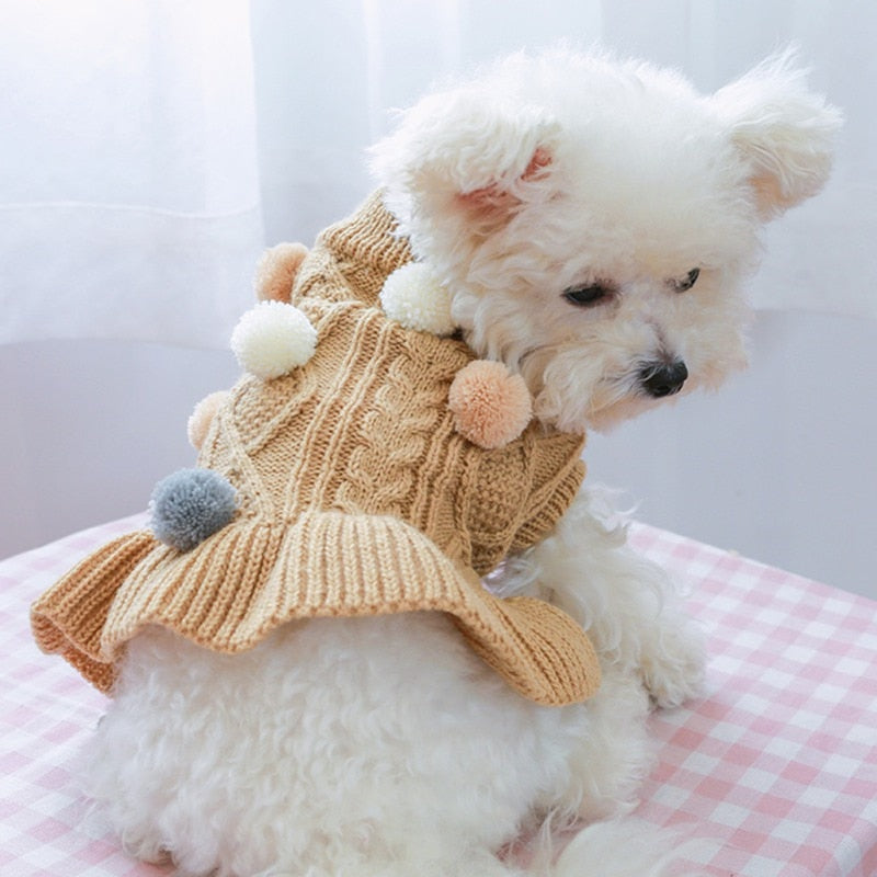 Sweet Cat Dog Dress Knit Sweater Dress Autumn Winter Pet Party Wedding Girl Pug Yorkies Chihuahua Puppy perro Cat Skirt - Your Healthy Version