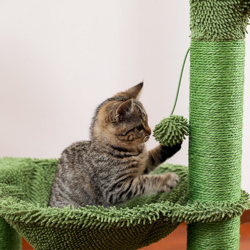 Cactus Cat Scratching Post with Sisal Rope Cat Scratcher Tree Towel with Comfortable Spacious Hammock Cats Climbing Frame - Your Healthy Version