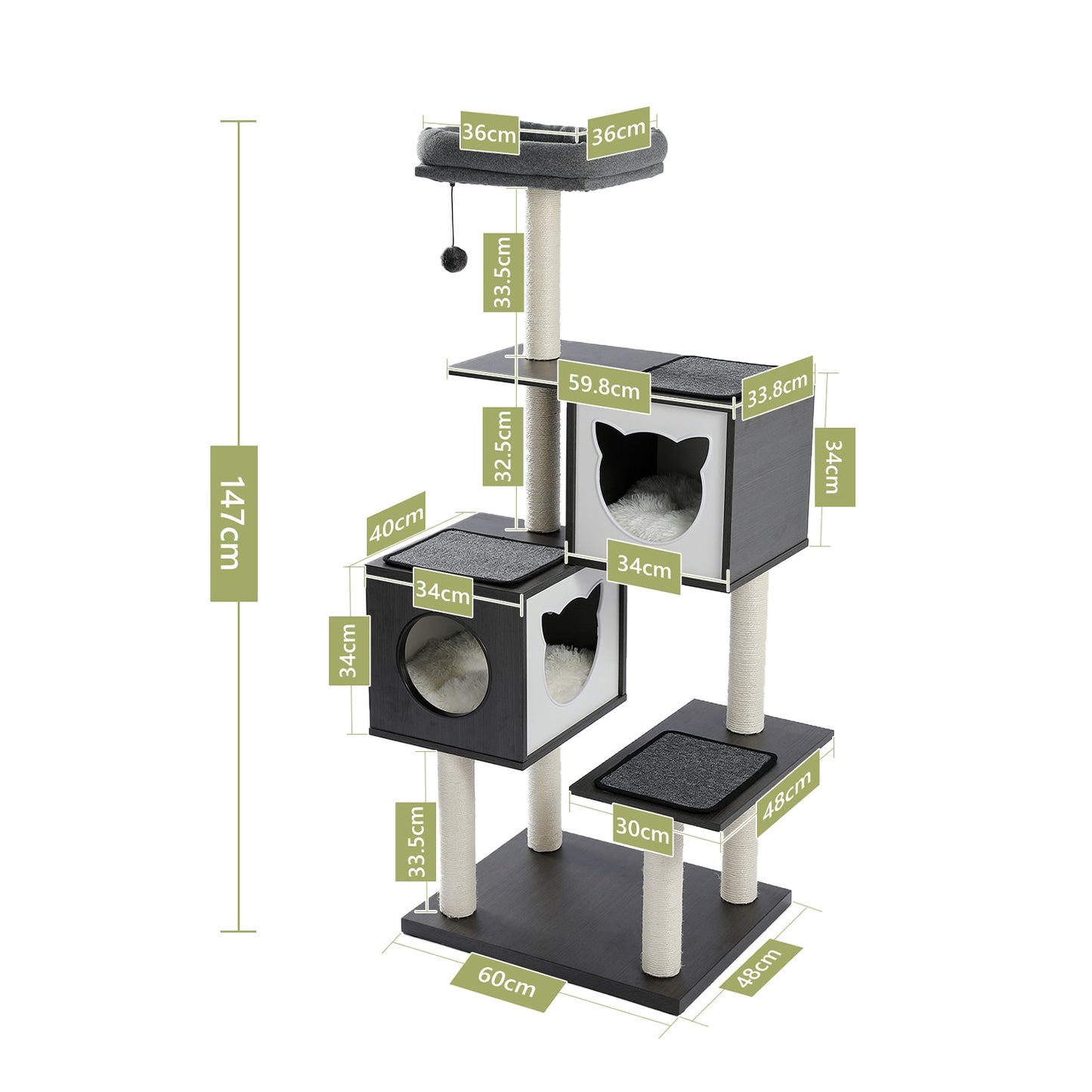 Luxury Cat Tree  Large Climbing Frame Multi-Layer Scratching Post Resistant Sisal Cat Tree with Hanging Ball Kitten Playground - Your Healthy Version