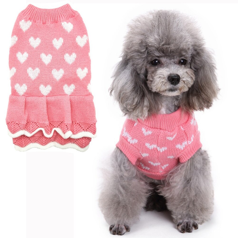 Pet Dog Sweater Dress Love Pattern Dog Clothes Small Dogs Cat Warm Coat Jacket Skirt For Dachshund Chihuahua Small Large Dogs - Your Healthy Version