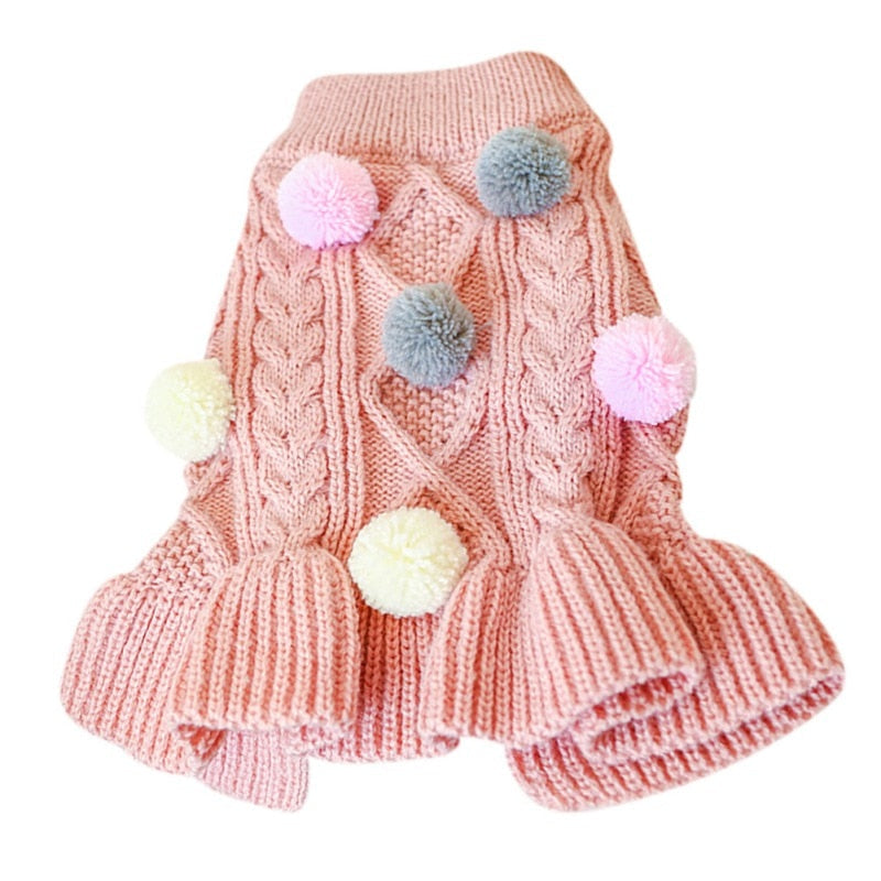 Sweet Cat Dog Dress Knit Sweater Dress Autumn Winter Pet Party Wedding Girl Pug Yorkies Chihuahua Puppy perro Cat Skirt - Your Healthy Version