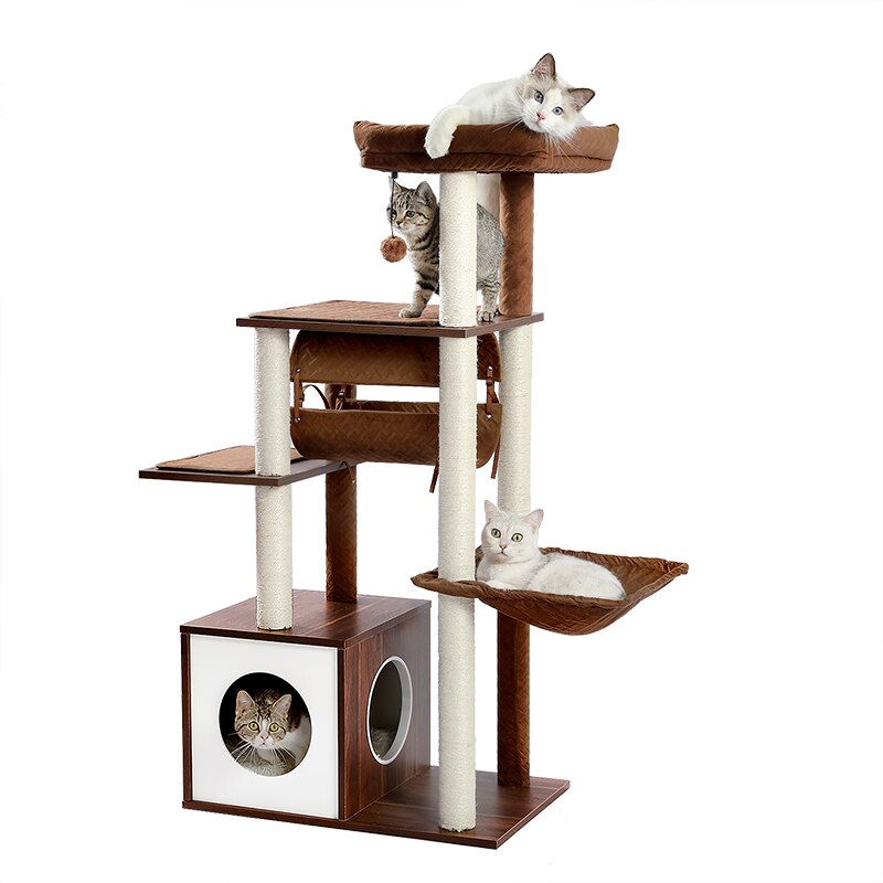 Luxury Cat Tree Condo Furniture Kitten Activity Tower Pet Kitty Play House with Scratching Posts Perches Hammoc - Your Healthy Version