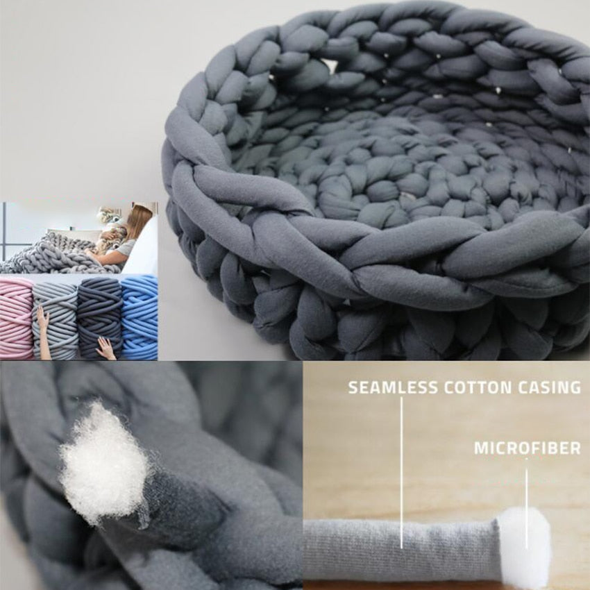 Pet Kennel Pet Dog Cat Hand-woven Bed Handmade Knit Nest House Puppy Kitten Cave Basket Sleeping Bag Dogs Kennel Supplies - Your Healthy Version