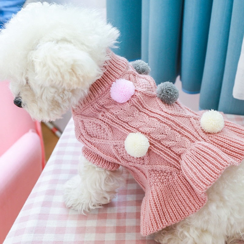 Sweet Cat Dog Dress Knit Sweater Dress Autumn Winter Pet Party Wedding Girl Pug Yorkies Chihuahua Puppy perro Cat Skirt - Your Healthy Version