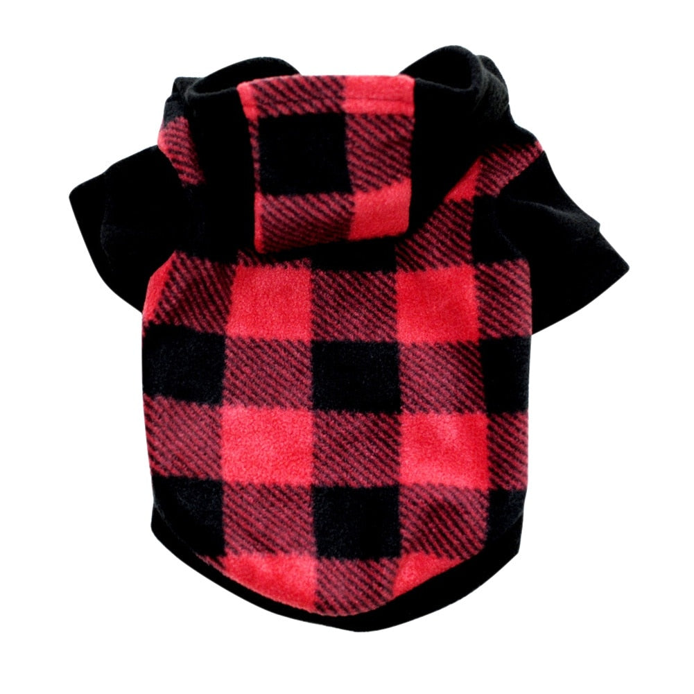 Dog Winter Coat Thicker Fleece Dog Hoodie Jacket Red and Black Plaid Pet Warm Outfit Windproof Vest For Small Puppy Dogs - Your Healthy Version