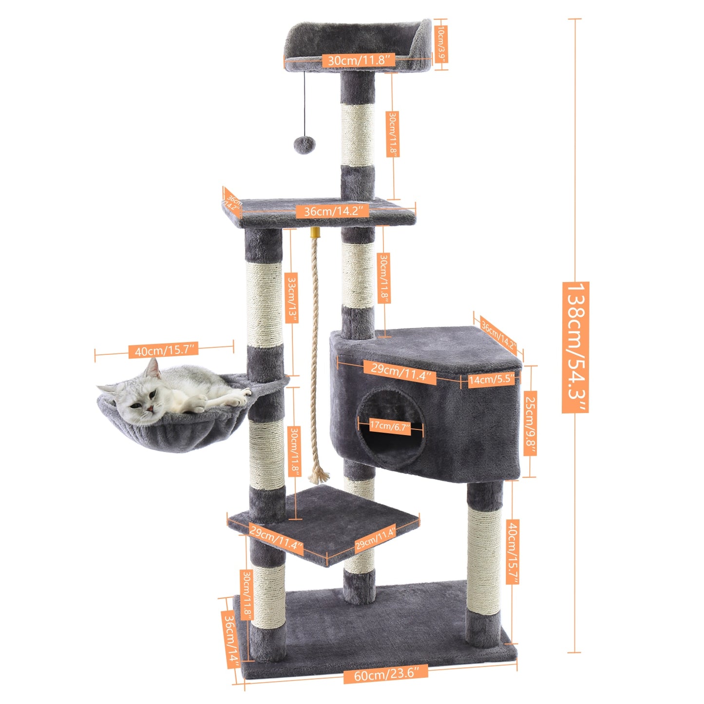 Modern Cat Tree Wooden Multi-Level Cat Scraper Tower Luxury Nest Cat Climbing Frame Cozy Condos Deeper Version Dangling Balls - Your Healthy Version
