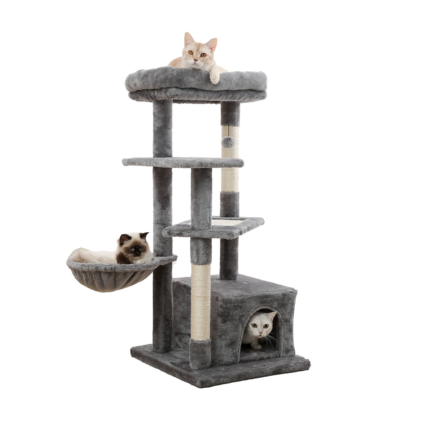 Cat Tree Tower Scratching Sisal Post Multi-Level Pet Climbing Tree with Hammock Bed Cat Ladder Extra Large Perch with Toy Ball - Your Healthy Version